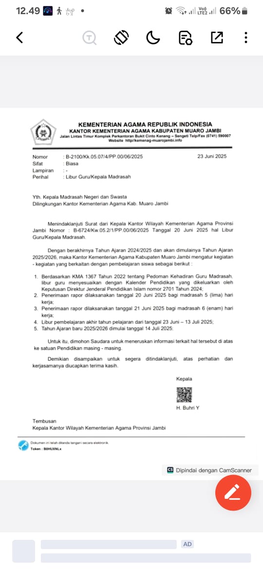 MIN 2 MUARO JAMBI MENGINFORMASIKAN HARI LIBUR SISWA