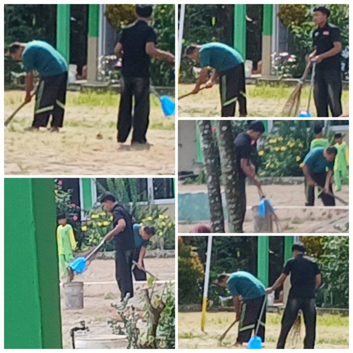 Staf MIN 2 Muaro Jambi Dan Petugas Oursoursing Bersihkan Halaman Sekolah