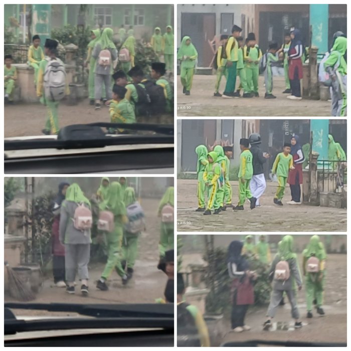 Sambut Siswa di Gerbang MIN 2 Muaro Jambi,Guru Piket Beri semangat