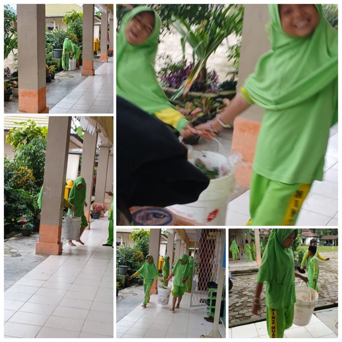 Siswa MIN 2 Muaro Jambi Bersihkan Selokan Madrasah