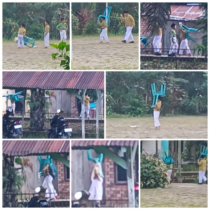 Siswa MIN 2 Muaro Jambi Kembalikan Kursi ke Balai Desa Tarikan