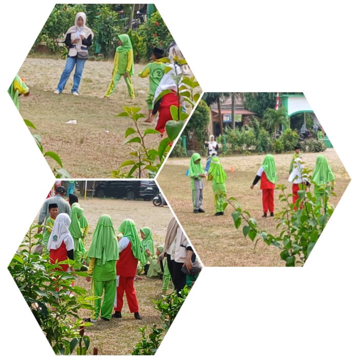 H,Maksum Dampingi Siswa Kelas 4B MIN 2 Muaro Jambi Ikuti Lomba Memindahkan Botol