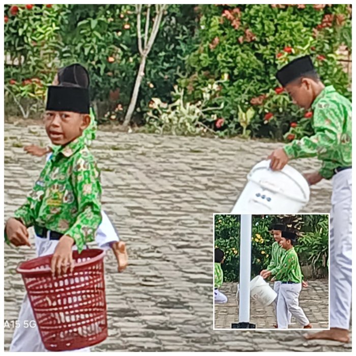 Siswa MIN 2 Muaro Jambi Lakukan Aksi  ambil sampah sekitar  Madrasah