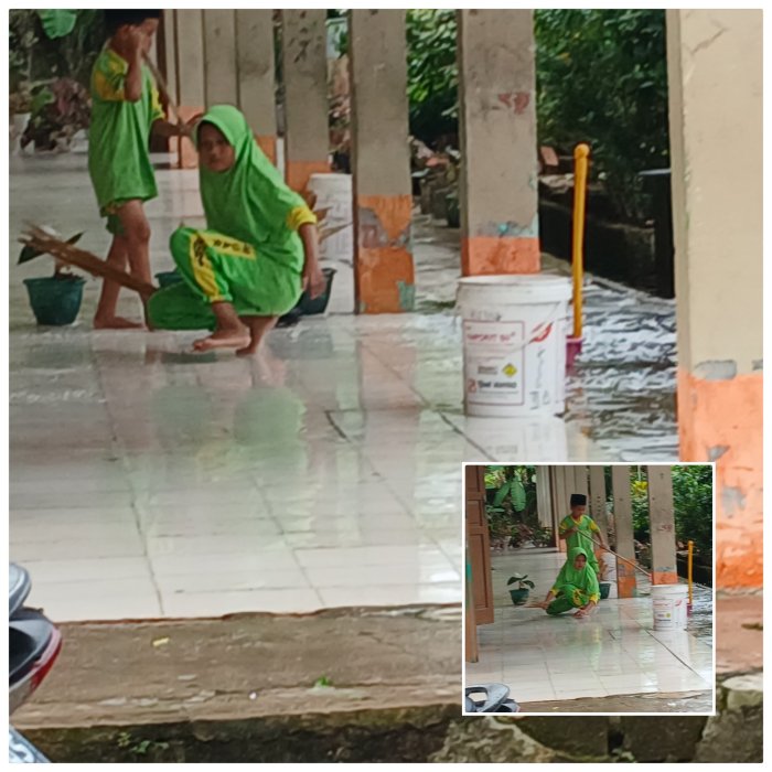 Ratu dan Junaidi Bersihkan Kelas 3B Jelang Ujian di Min 2 Muaro Jambi  Madrasah Hebat