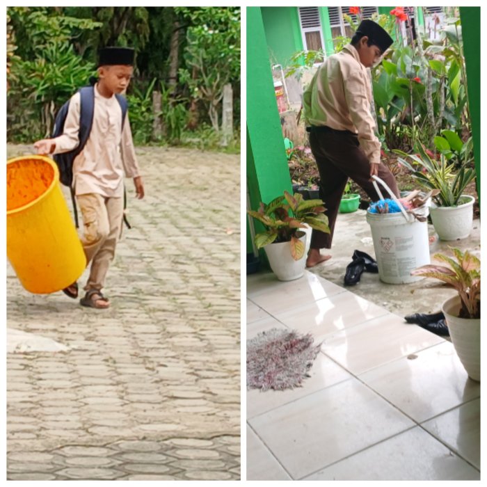 Siswa MIN 2 Muaro Jambi Rutin Jaga Kebersihan Sekitar Sekolah