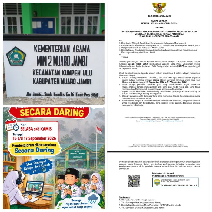 Surat Edaran Bupati Muaro Jambi, perintah Belajar Secara Daring di Min 2 Muaro Jambi Akibat Kabut Asap Surat Edaran Bupati Muaro Jambi, perintah Belajar Secara Daring di Min 2 Muaro Jambi Akibat Kabut Asap