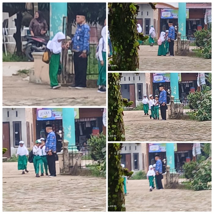 Kepala MIN 2 Muaro Jambi Sambut Siswa di Gerbang Kepala MIN 2 Muaro Jambi Sambut Siswa di Gerbang