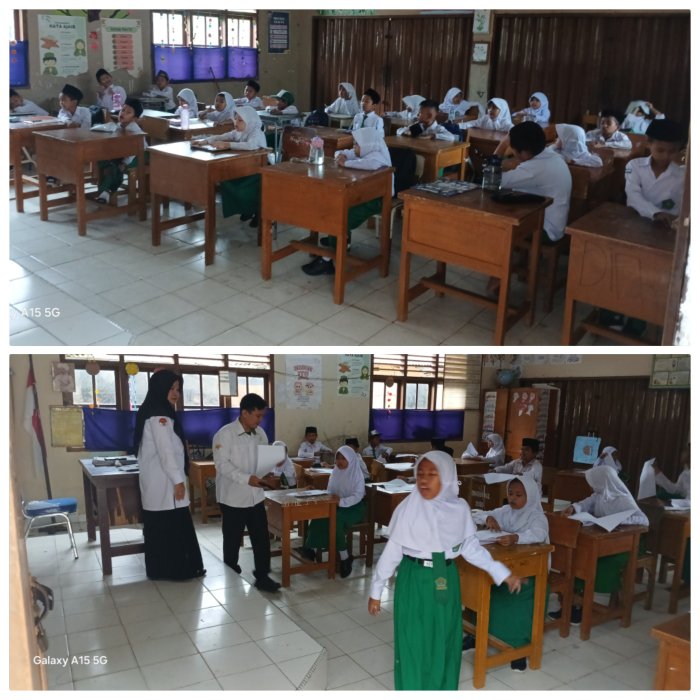 Fitria Jadi Pengawas Ujian Di kelas 5A  Hari Keenam di MIN 2 Muaro Jambi Berjalan Lancar