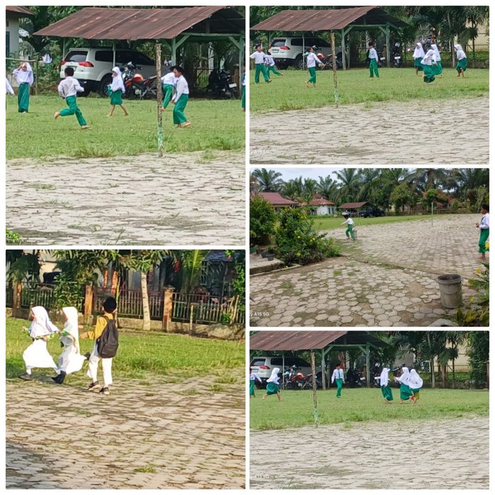Siswa MIN 2 Muaro Jambi Bermain di Bawah Terik Matahari