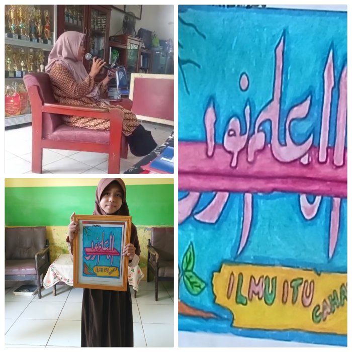 Guru MIN 2 Muaro Jambi Bimbing Siswa Membuat Kaligrafi