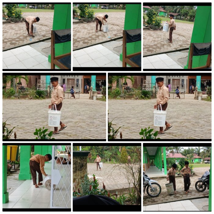 Siswa MIN 2 Muaro Jambi Bawa Tempat Bergerak Bersama Punggut Sampah