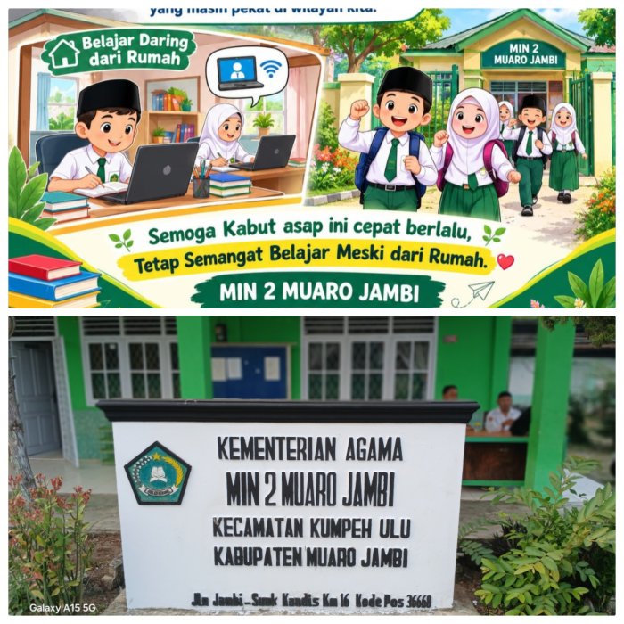 Akibat Cuaca Kabut Asap,MIN 2 Muaro Jambi Terapkan Belajar Daring