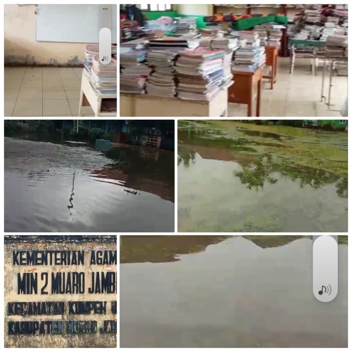 Banjir Hari Ke-2 Rendam Kelas Di MIN 2 Muaro Jambi
