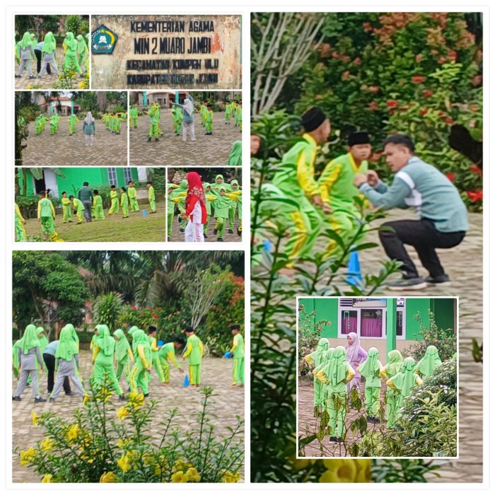 Guru mapel dan wali kelas bersama siswa belajar di luar kelas