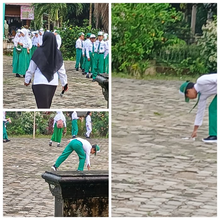 Guru dan Siswa Gotong Royong Bersihkan Sekolah