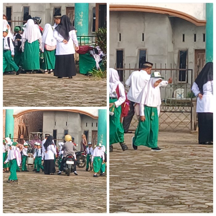 Yerlina Guru  Dan Ahmad Zamroni Staf Dampingi siswa Bersih sekitar Gerbang Min 2 Muaro Jambi