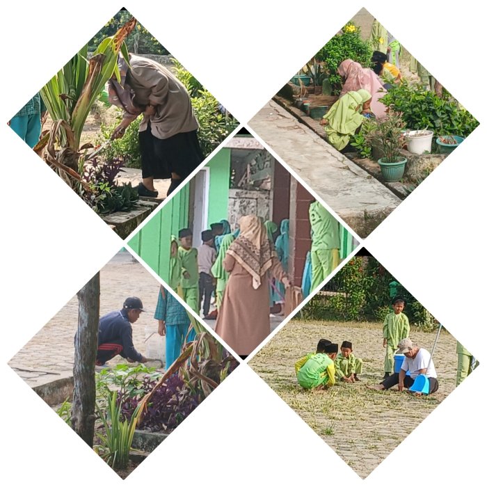Guru MIN 2 Muaro Jambi Bimbing Siswa Gotong Royong di Sekitar Sekolah