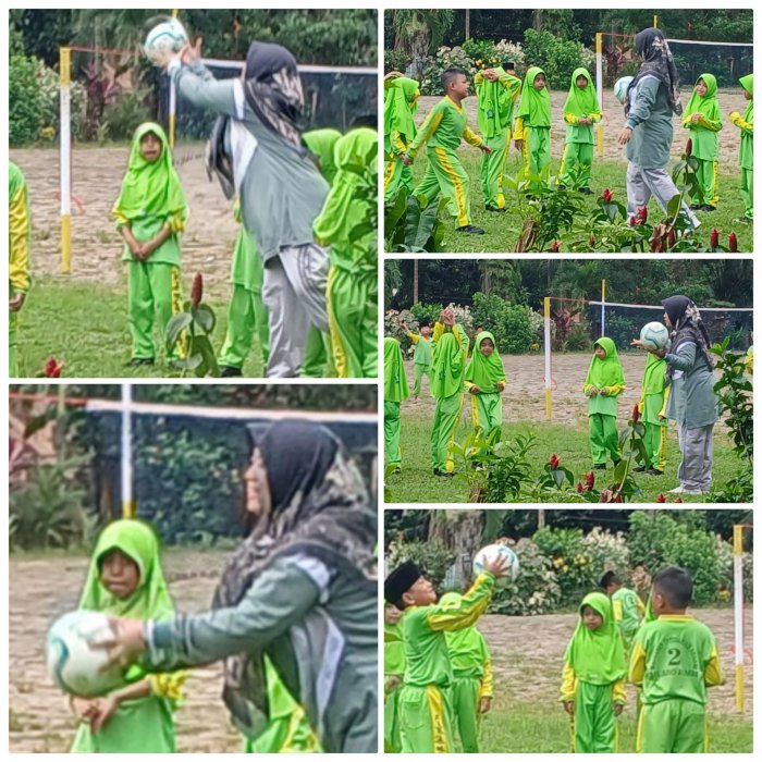 Yerlina Dampingi Siswa Kelas 1B Bermain Bola Besar di MIN 2 Muaro Jambi