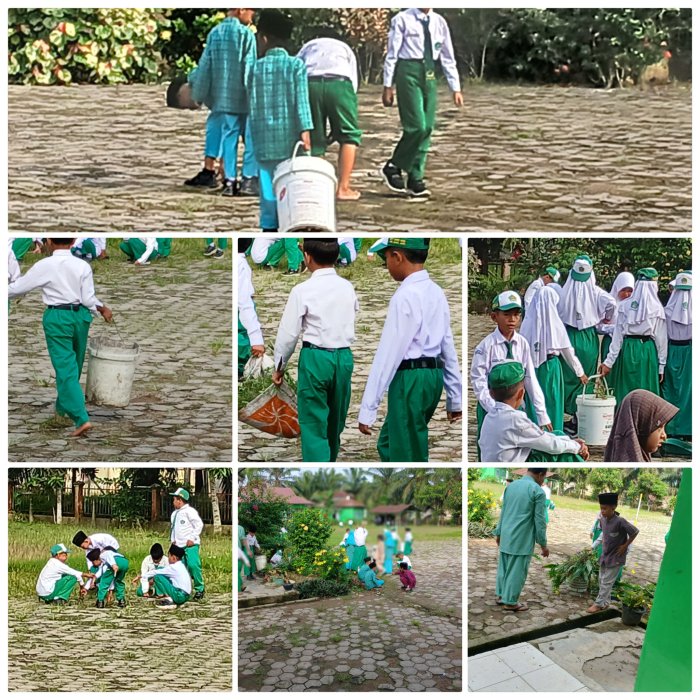 Siswa MIN 2 Muaro Jambi Lakukan Aksi Bersih Lingkungan  Madrasah