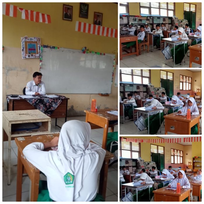 Guru PJOK MIN 2 Muaro Jambi Awasi Ujian Kelas 5B hari ke-6
