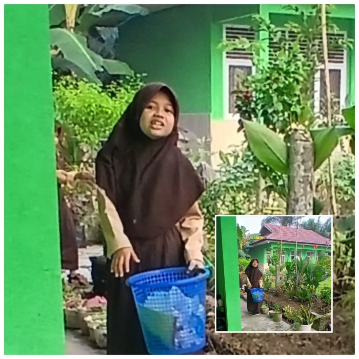 Noura Siswa kelas 3A  MIN 2 Muaro Jambi Galakkan Aksi Peduli Sampah