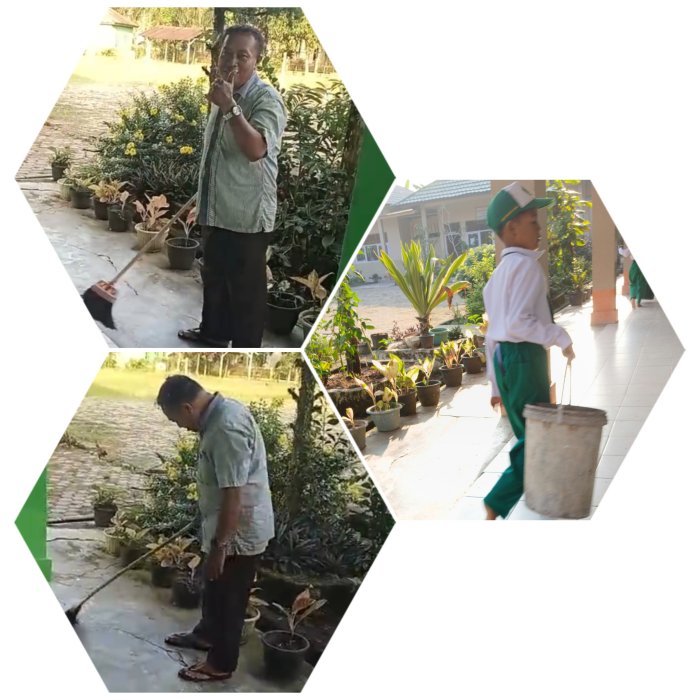 Zamroni Bersihkan Teras MIN 2 Muaro Jambi untuk Kenyamanan