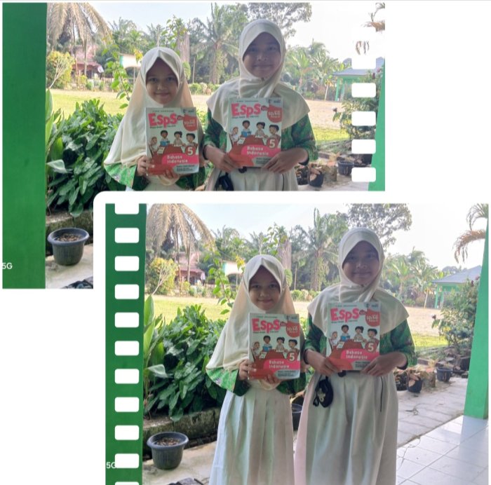 Salsabila dan Nahla siswa kelas 5B Min 2 Muaro Jambi Siap Belajar dengan Buku Lengkap