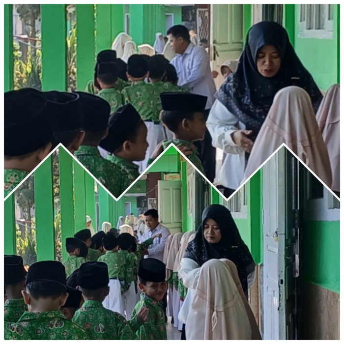 Guru Madrasah Dampingi Siswa Baca Surat Pendek Sebelum Masuk Kelas