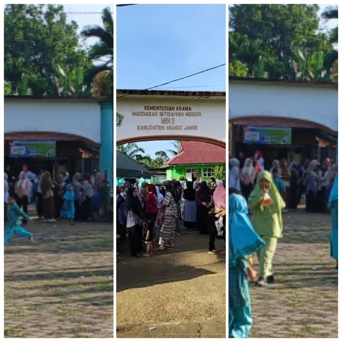Wali Murid Saksikan Apel Pembagian Rapor Di Gerbang MIN 2 Muaro Jambi