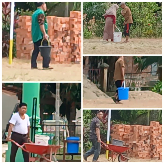 Dengan Alat Sederhana Guru dan Staf MIN 2 Muaro Jambi  Ciptakan Gotong Royong Bangun Kelas Baru