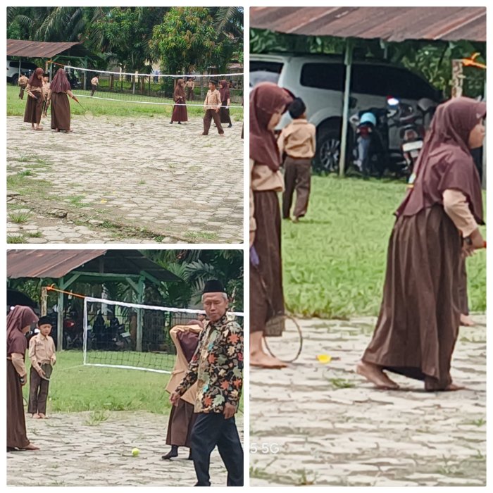 Siswa Kelas 3A Latihan Teknik Dasar Bulu Tangkis