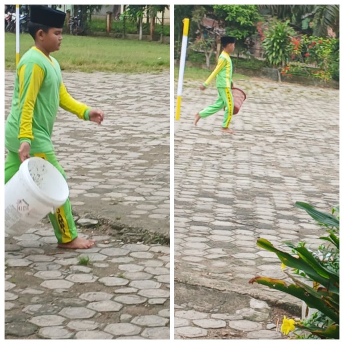 Ilham dan Noval Aktif Jaga Kebersihan sekitar Madrasah MIN 2 Muaro Jambi