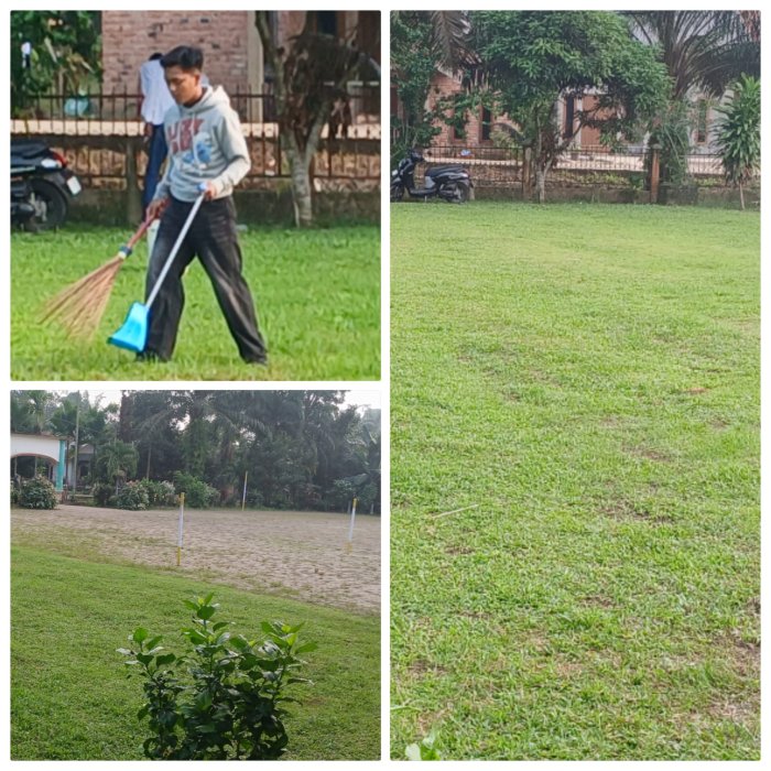 Petugas oursoursing  Jaga Kebersihan Lapangan MIN 2 Muaro Jambi