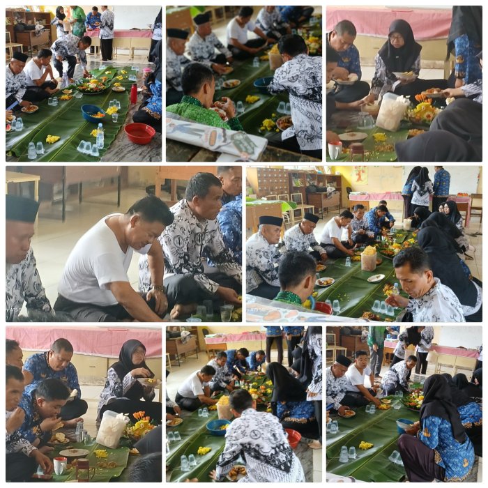 Guru MIN 2 Muaro Jambi Makan Bersama Nasi Tumpeng Sambut Hari Guru Ke-80