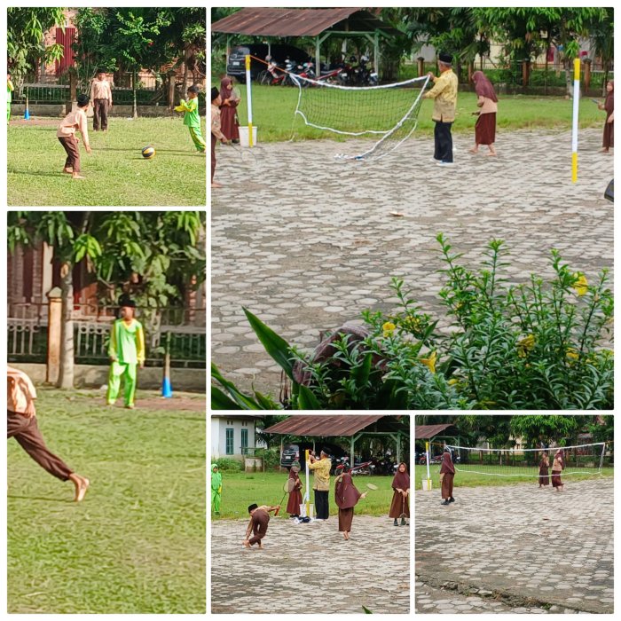 Guru MIN 2 Muaro Jambi Bimbing Siswa Praktik Olahraga di Lapangan