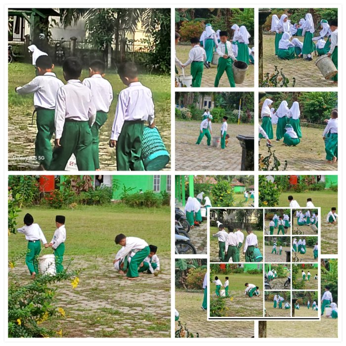 Siswa Madrasah Gelar Aksi Bersih Lingkungan Usai Apel pagi