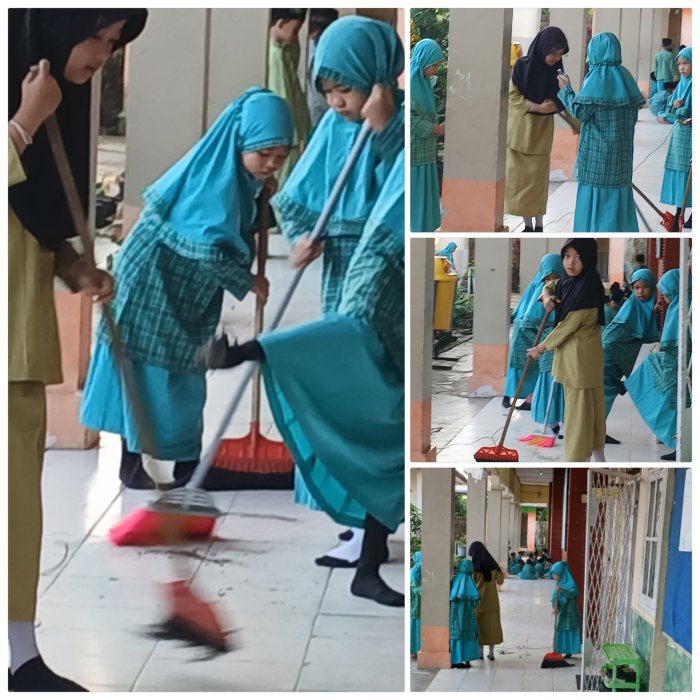 Siswa Kelas 3A  MIN 2 Muaro Jambi Rutin Jaga Kebersihan Depan Kelas