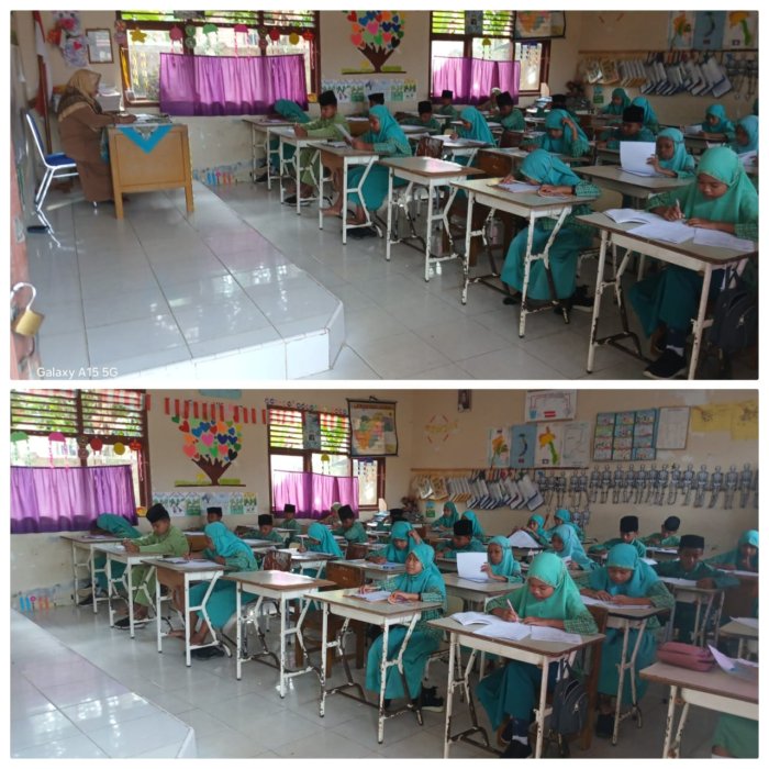 Hj Muhasannah Awasi Ujian Semester di MIN 2 Muaro Jambi