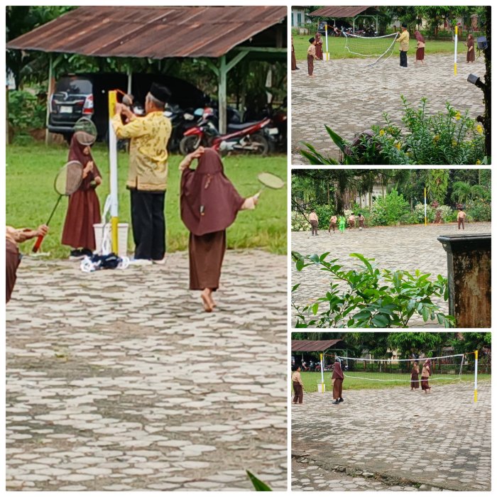 Maksum Guru PJOK MIN 2 Muaro Jambi Dampingi Siswa kelas 3A Main sepak bola Dan bulutangkis