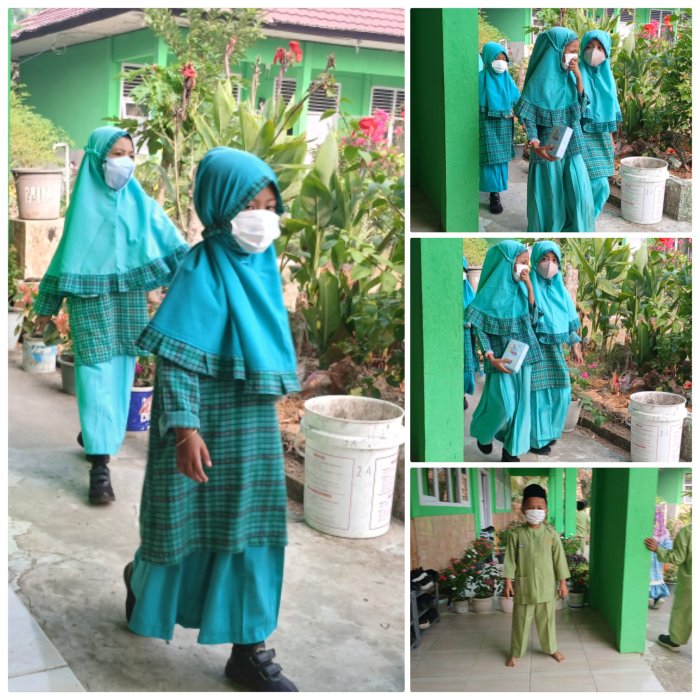 Siswa MIN 2 Muaro Jambi Gunakan Masker Cegah Kabut Asap akibat polusi udara