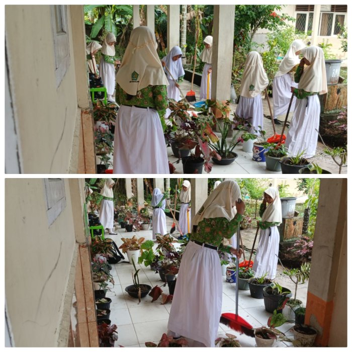Siswa MIN 2 Muaro Jambi Rutin Bersihkan Taman Sekolah
