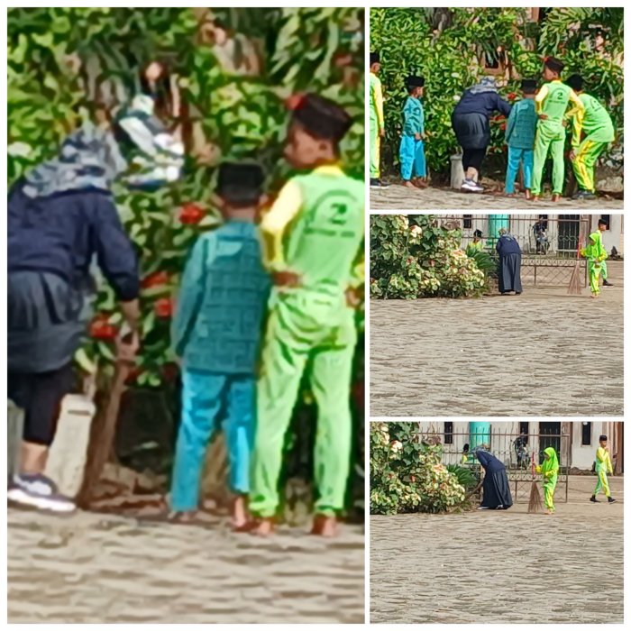 Ruslawati Dampingi Siswa MIN 2 Muaro Jambi Bersih-Bersih Madrasah