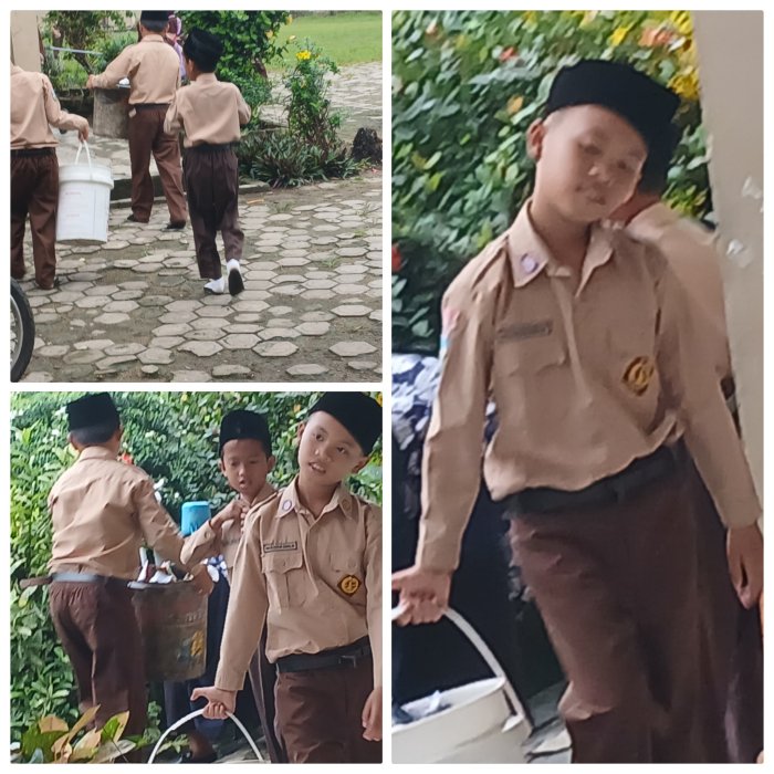 Aris dan Nabihan Ajak Siswa Jaga Kebersihan MIN 2 Muaro Jambi