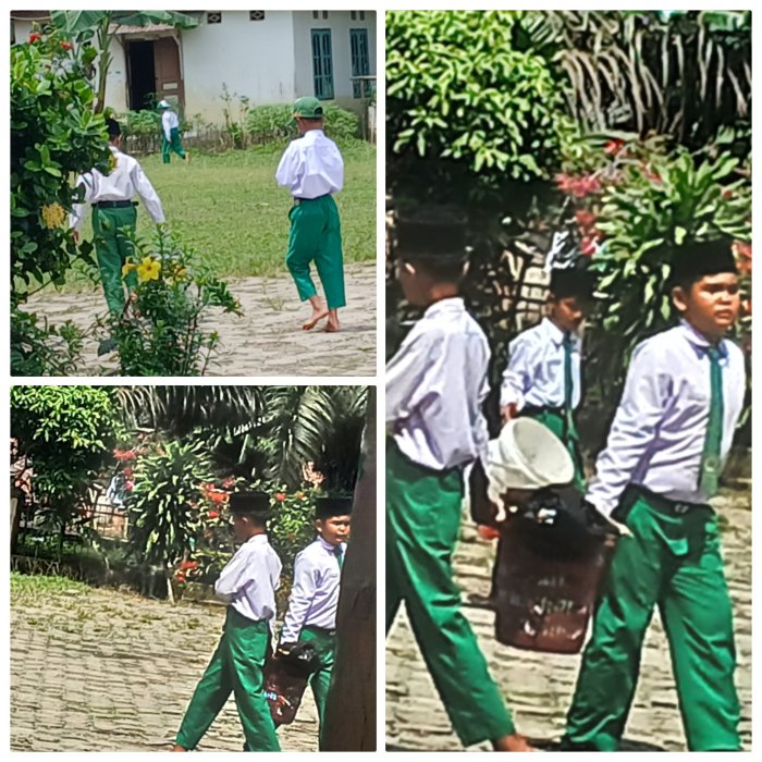 Siswa Kelas 6 MIN 2 Muaro Jambi Lakukan Kegiatan Kebersihan Seputar Madrasah