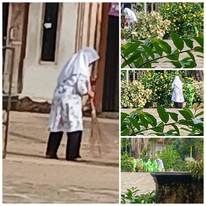 Hamidah Pimpin Gotong Royong di Area  Gerbang MIN 2 Muaro Jambi