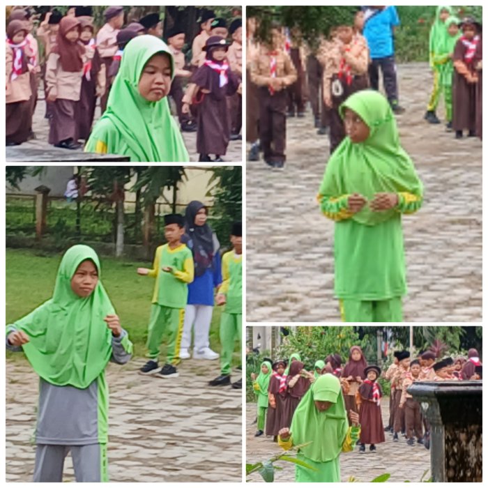 Adibah dan Azahwa Pimpin Senam Pagi di MIN 2 Muaro Jambi