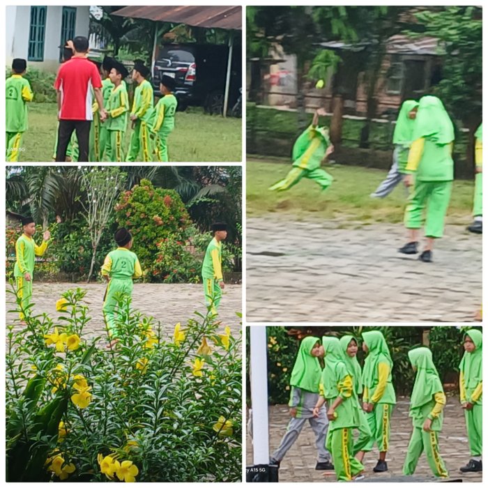 Nizarlis Guru Piket MIN 2 Muaro Jambi  Latih Siswa Kelas 4 Olahraga Bola