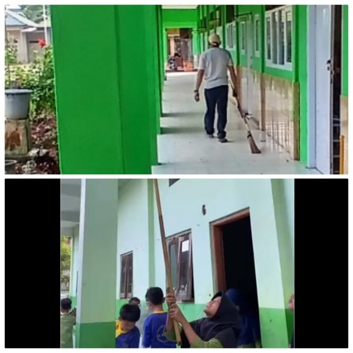 Siswa 3A MIN 2 Muaro Jambi Gelar Aksi Bersih Langit-Langit  Madrasah Hebat
