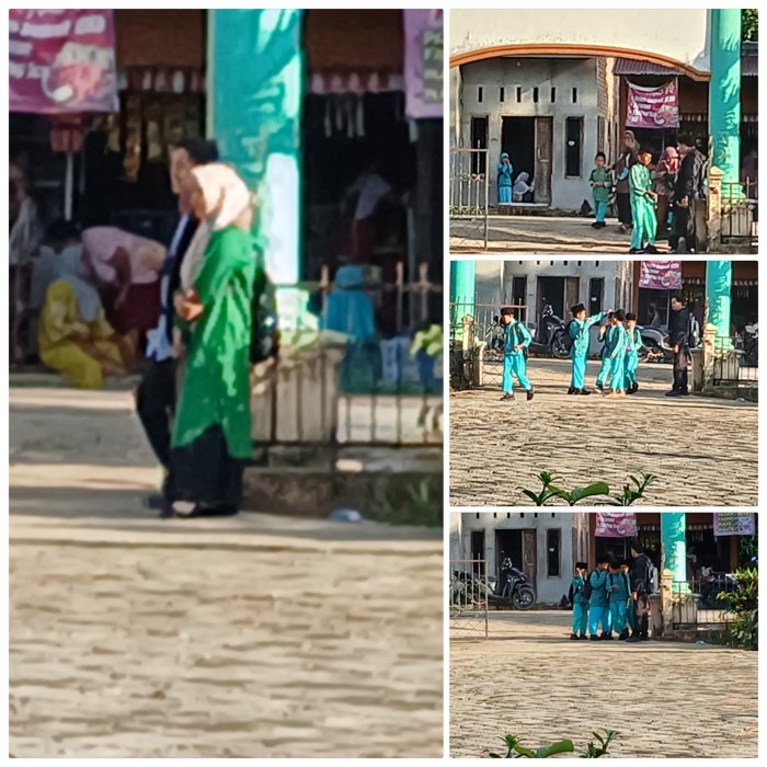 Dewi Yati Dan Jauharul Guru Piket MIN 2 Muaro Jambi Sambut Siswa Di Pagi Cerah