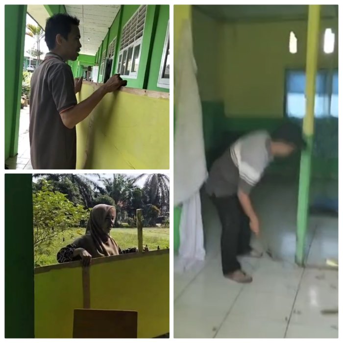 Guru MIN 2 Muaro Jambi Bersihkan Ruang Kelas 2A